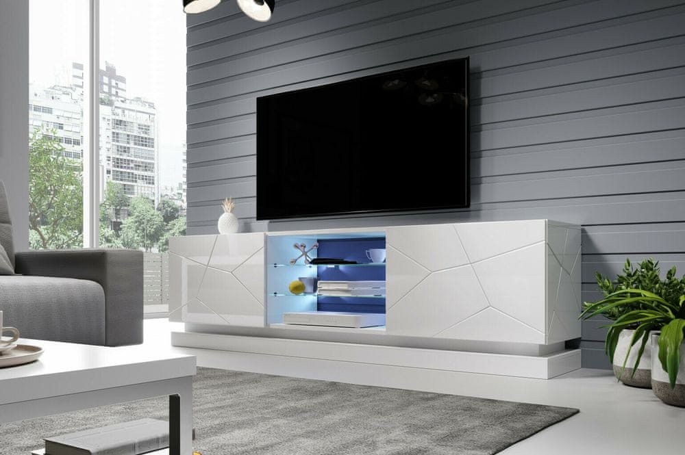 eoshop TV stolík Qiu, 200 cm, biela lesk